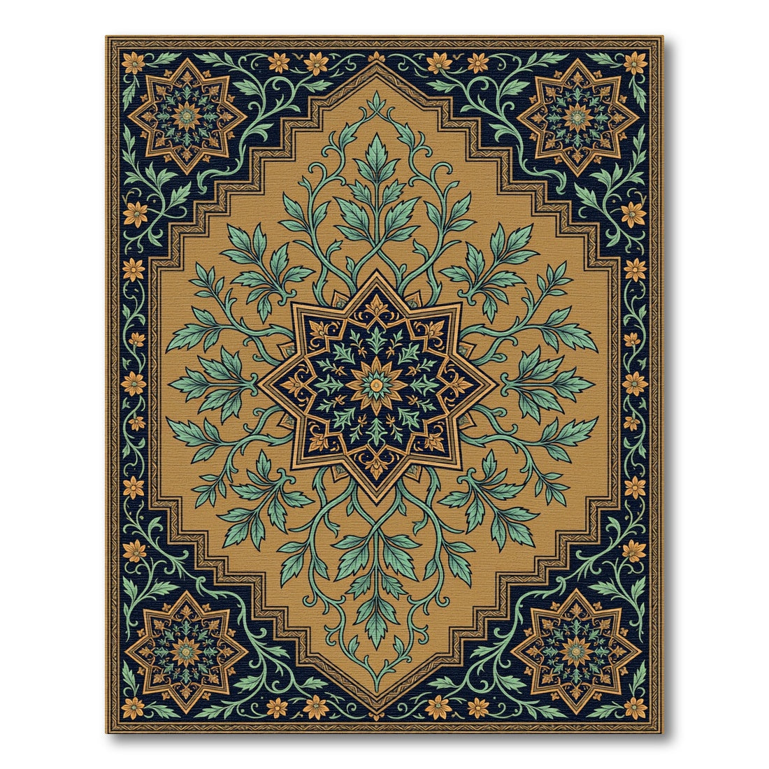 Golden Ochre Floral Medallion Rug
