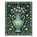 Elegant Teal Floral Vase Ceramic Art Rug