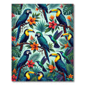 Vibrant Tropical Toucan Parrot Jungle Foliage Rug