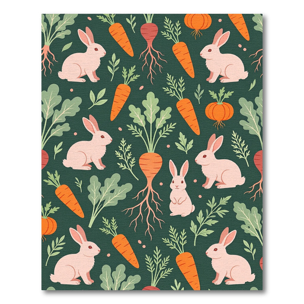 Whimsical Rabbit and Garden Carrot Illustration Rug