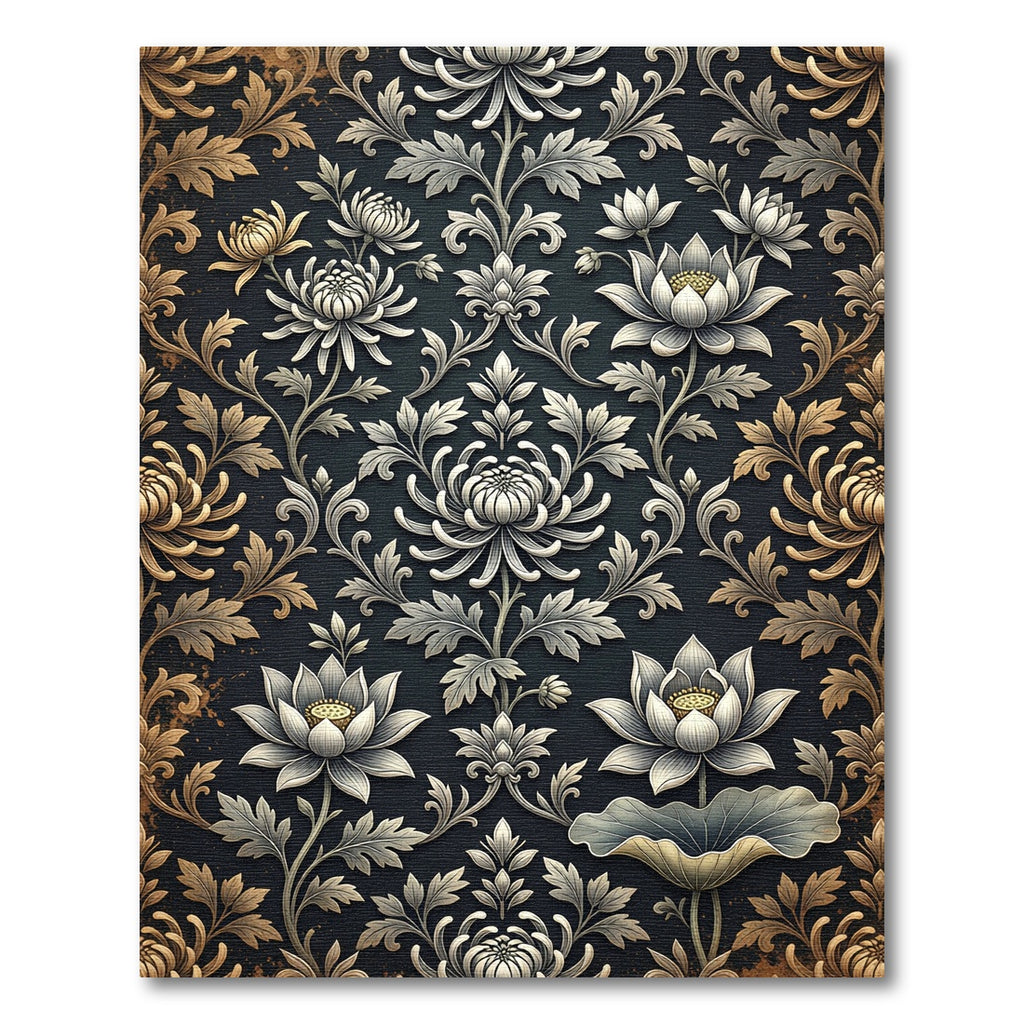 Antique Gold Floral Lotus Arrangement Rug