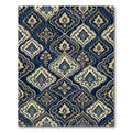 Elegant Navy Gold Ornate Damask Rug