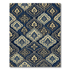 Elegant Navy Gold Ornate Damask Rug