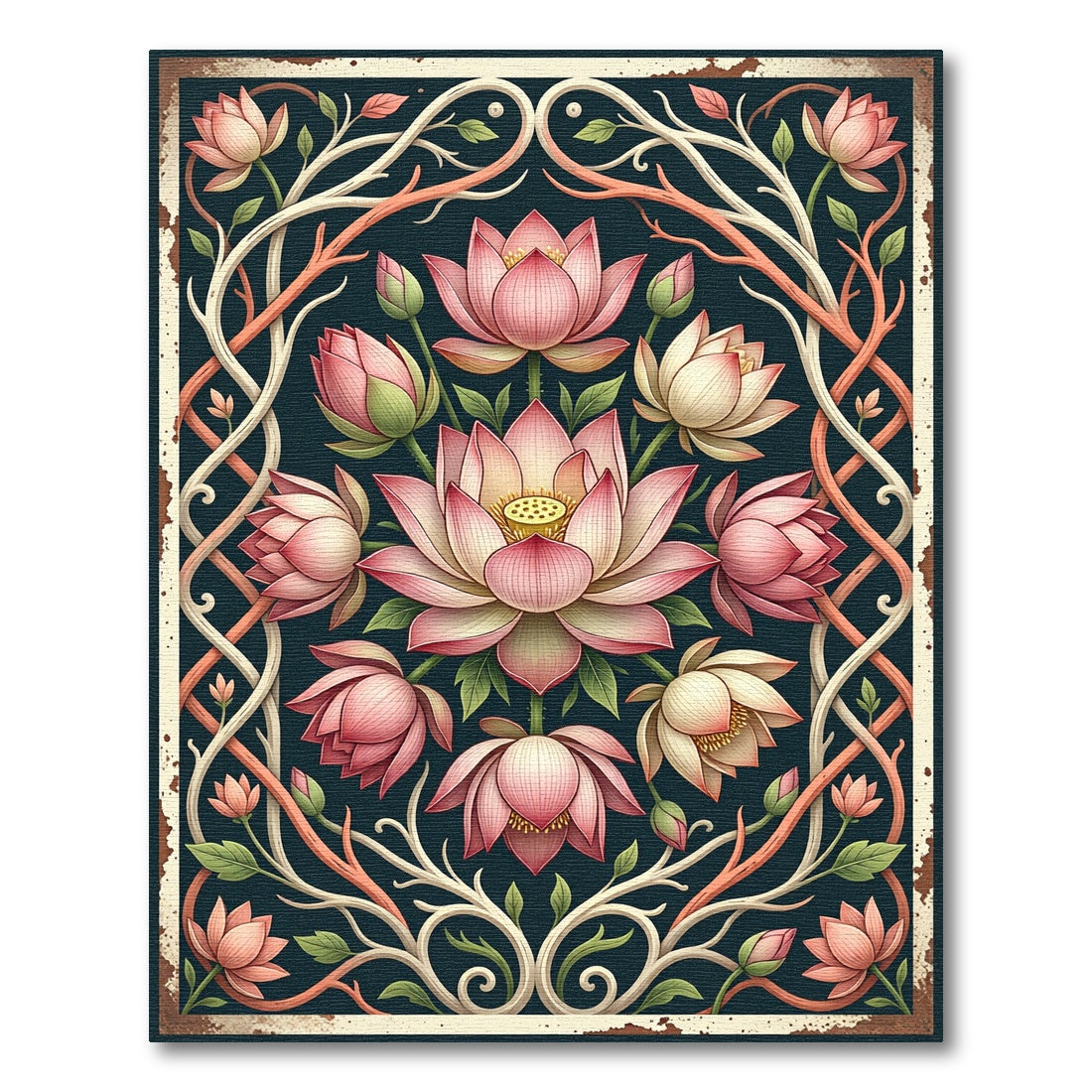 Elegant Pink Lotus Garden Floral Tapestry Rug