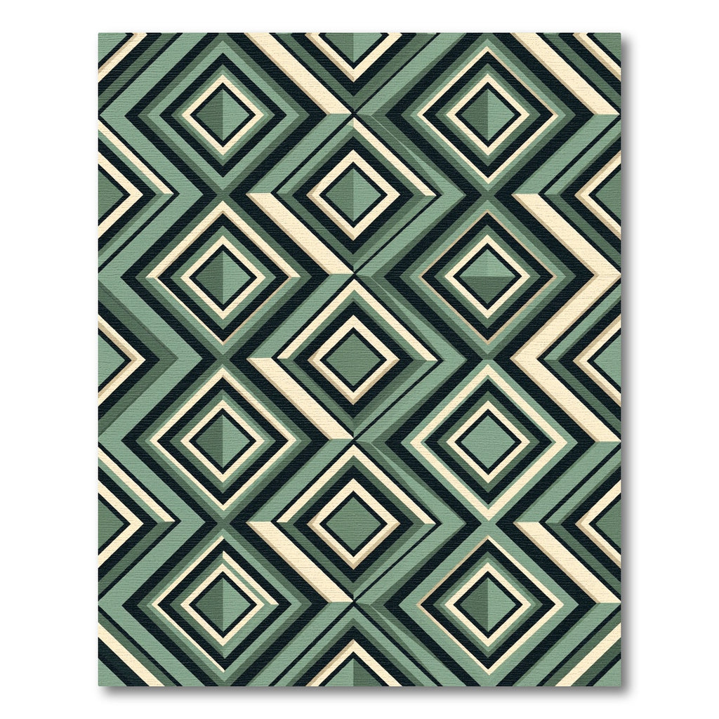 Sage Green Geometric Layered Diamond Rug