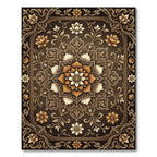 Elegant Bronze Floral Golden Medallion Rug