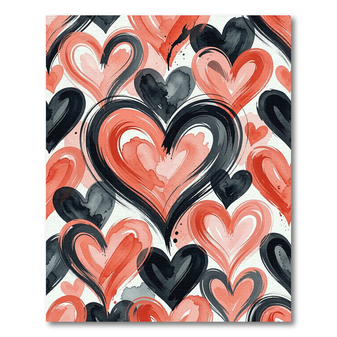 Bold Coral Black Heart Brushstroke Rug