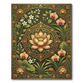 Earthy Gold Lotus Orchid Botanical Tapestry Rug