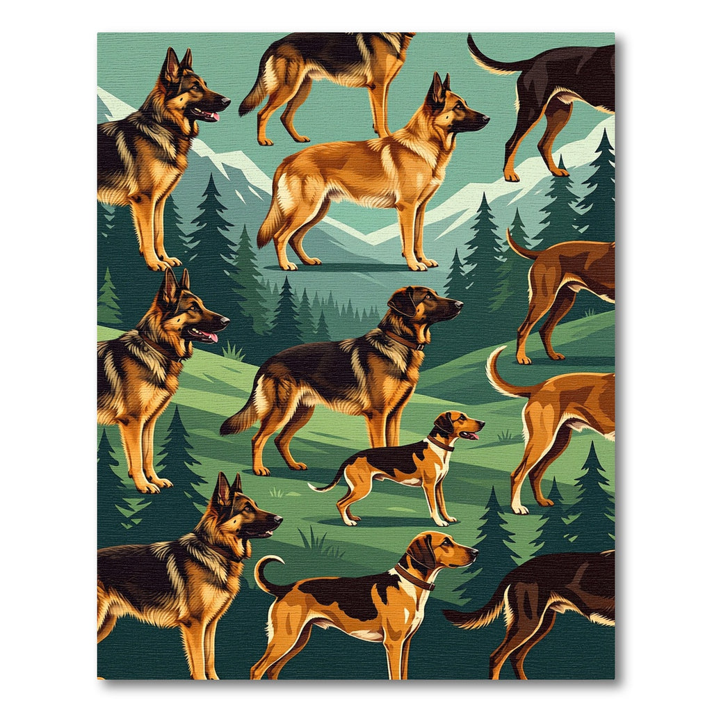 Majestic German Shepherd Mountain Forest Scene Rug