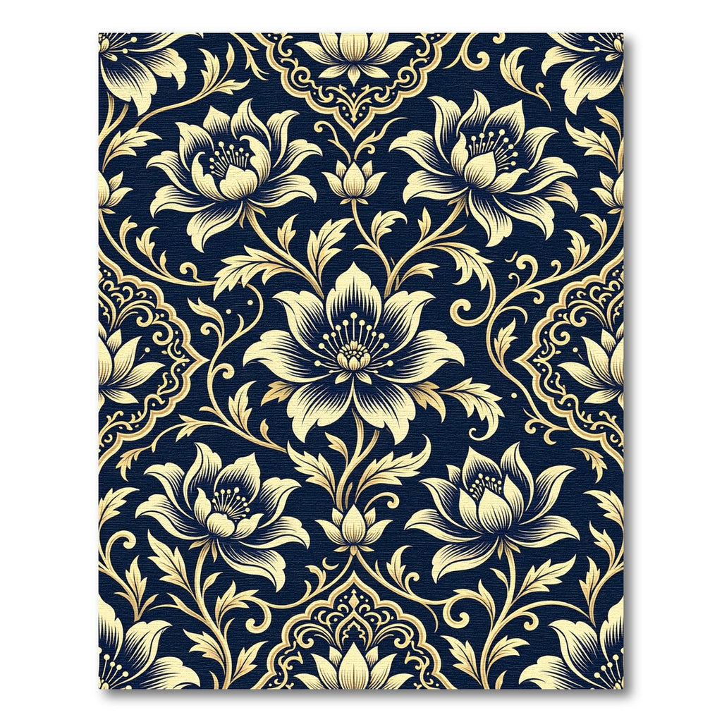 Navy Golden Floral Damask Ornament Rug