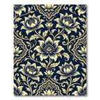 Navy Golden Floral Damask Ornament Rug