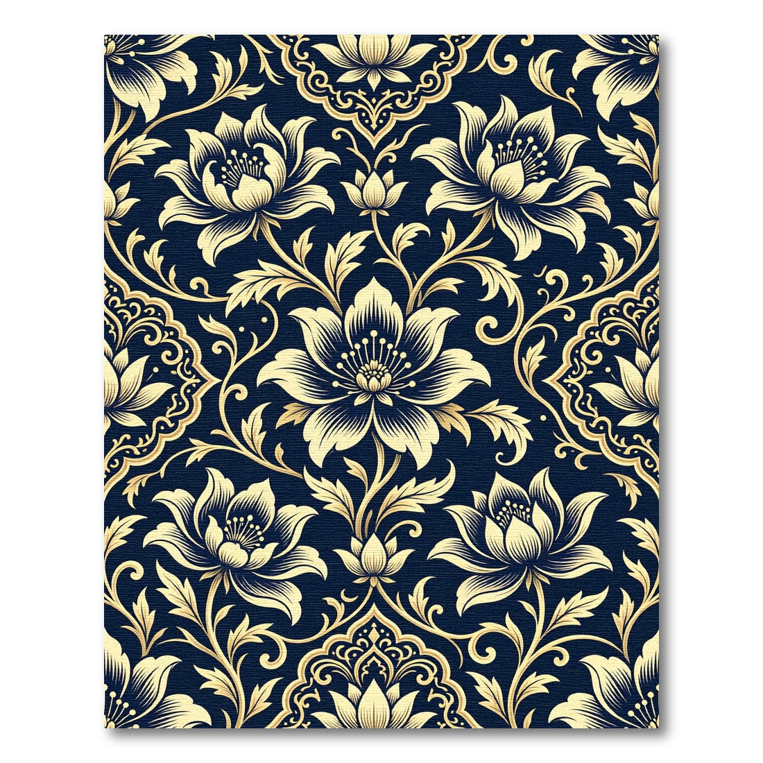 Navy Golden Floral Damask Ornament Rug