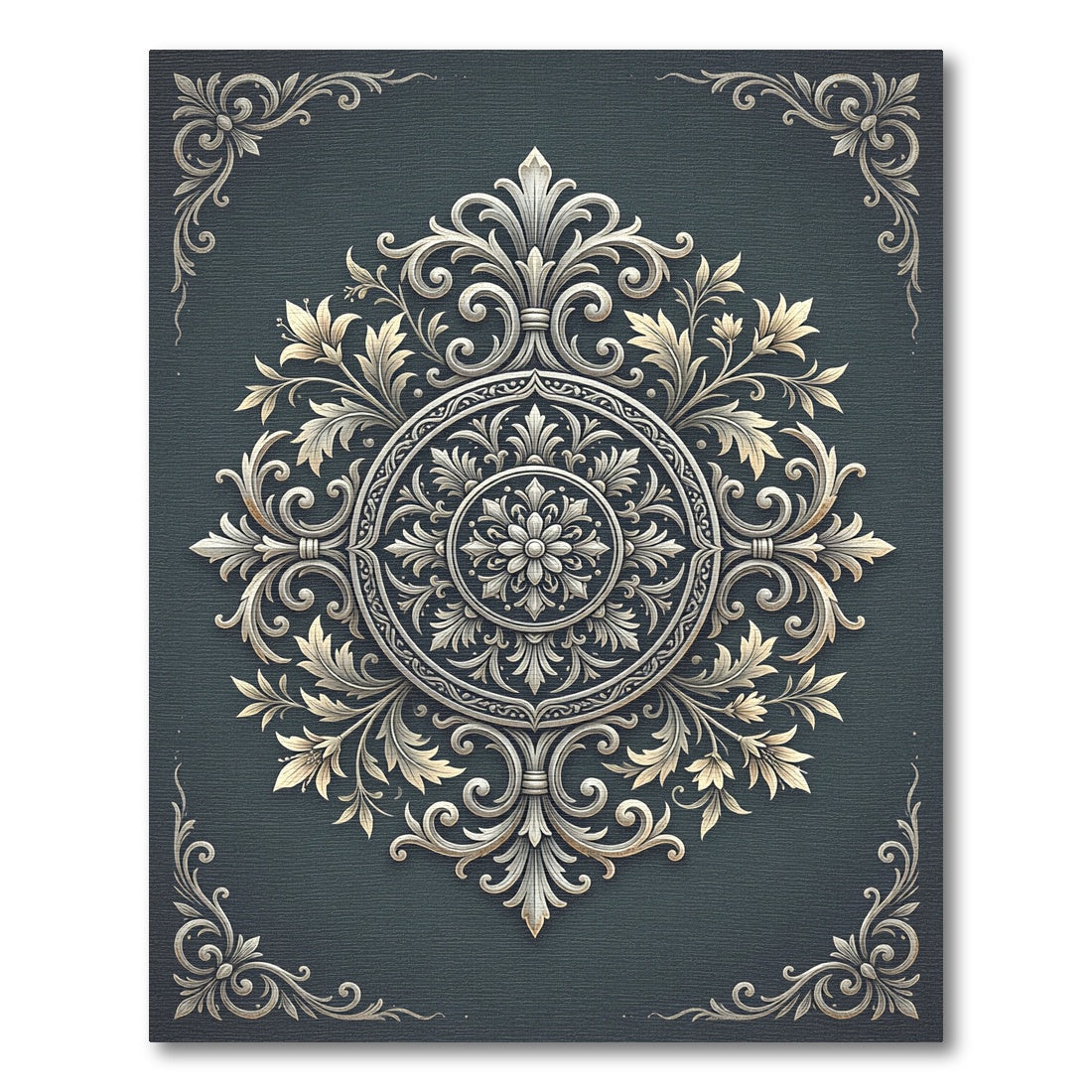 Elegant Slate Gray Filigree Medallion Rug