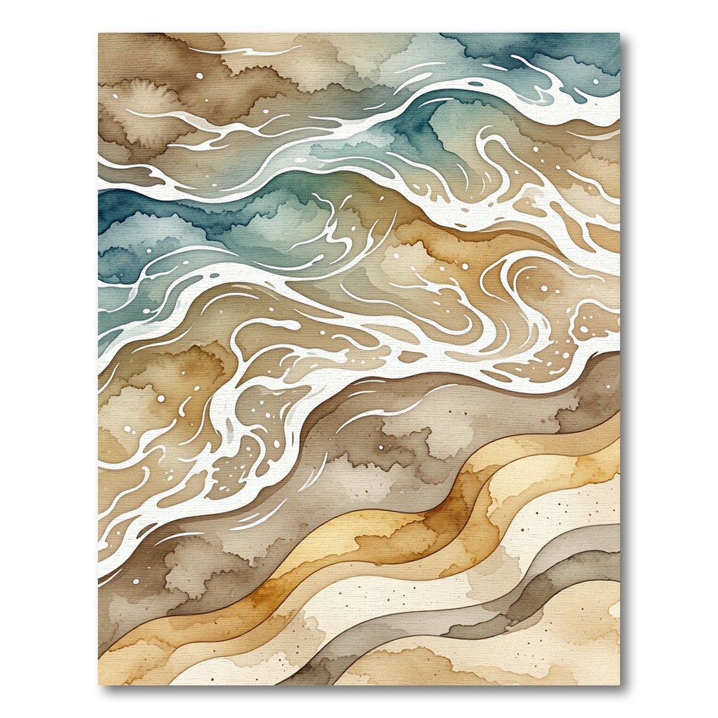 Watercolor Abstract Sandy Beach Shoreline Rug