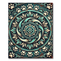 Teal Paw Print Mandala Scroll Rug