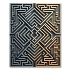 Metallic Gold Silver Geometric Labyrinth Rug