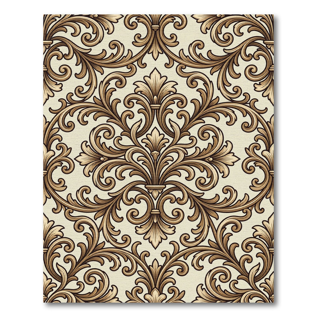 Antique Gold Scrollwork Damask Rug