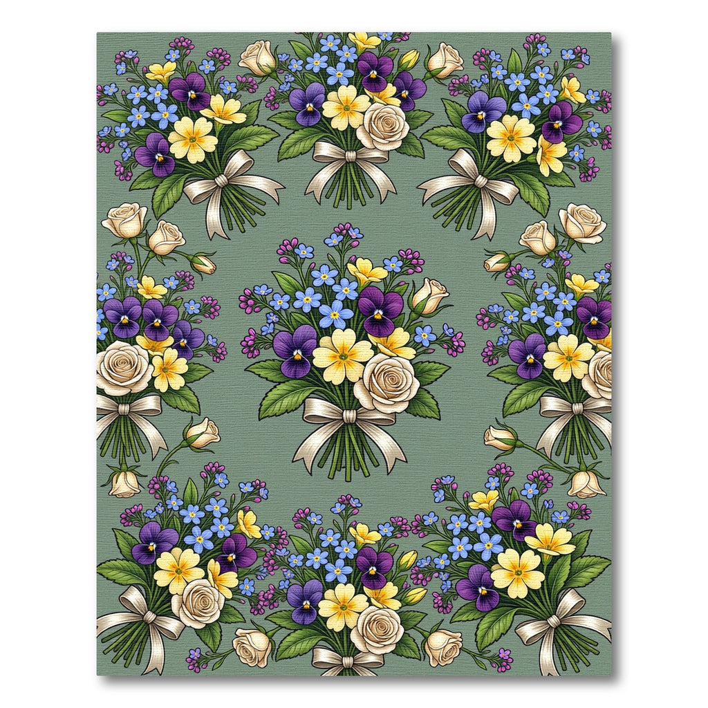 Elegant Sage Floral Bouquet Victorian Rug