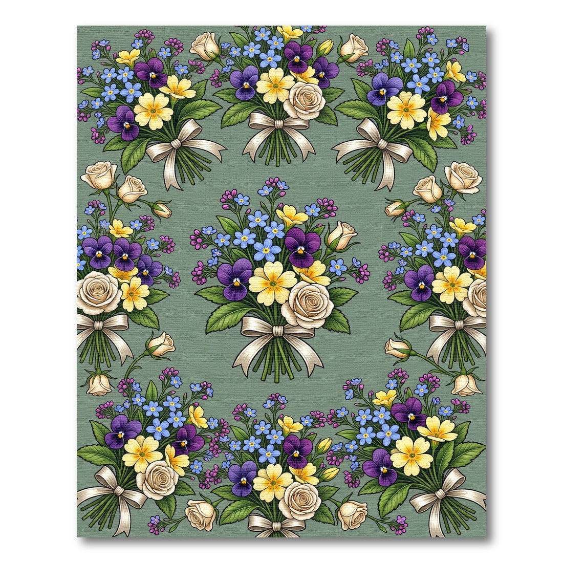 Elegant Sage Floral Bouquet Victorian Rug
