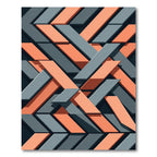 Geometric Salmon and Slate Abstract Interlocking Rug