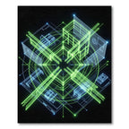 Cyber Neon Geometric Blueprint Grid Rug