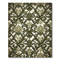 Olive Green Ornate Damask Scroll Rug