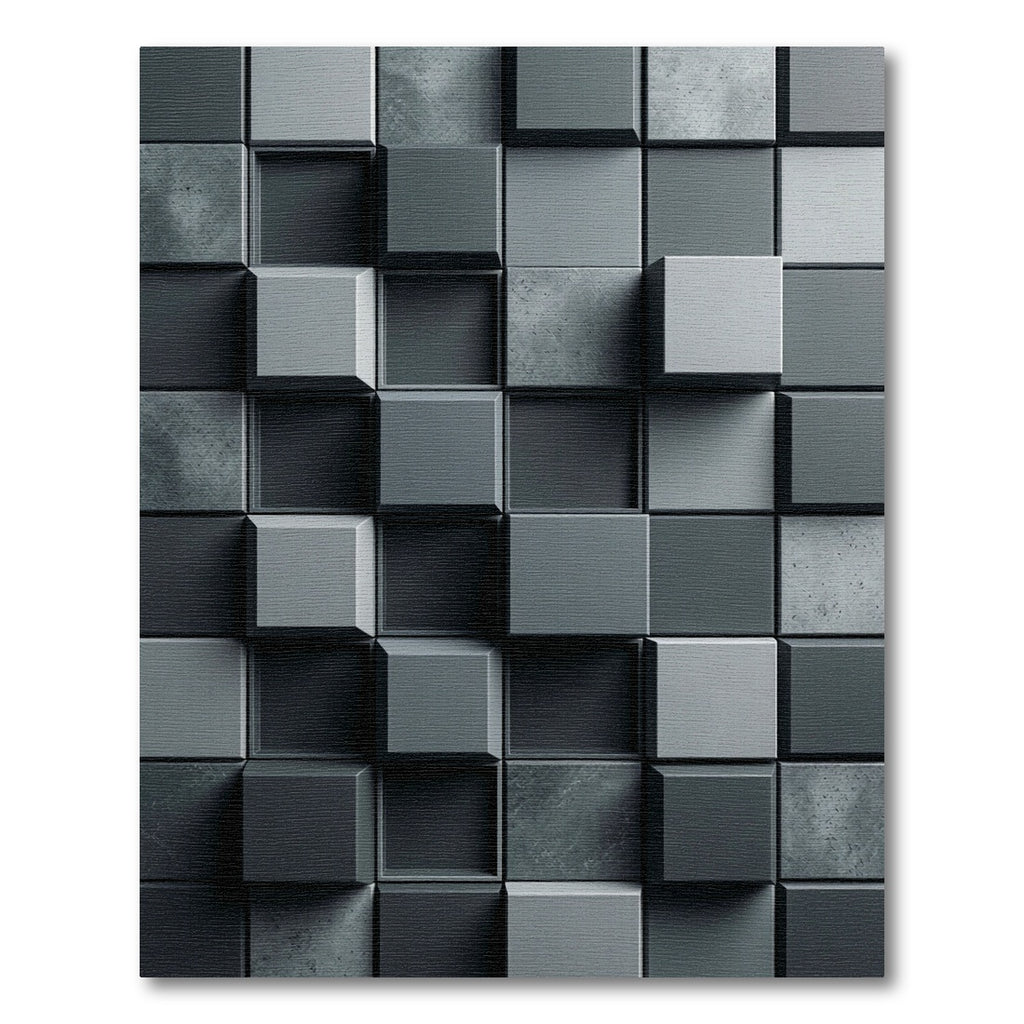 Modern Charcoal Three Dimensional Geometric Block Rug