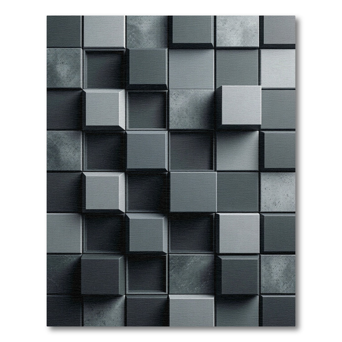 Modern Charcoal Three Dimensional Geometric Block Rug