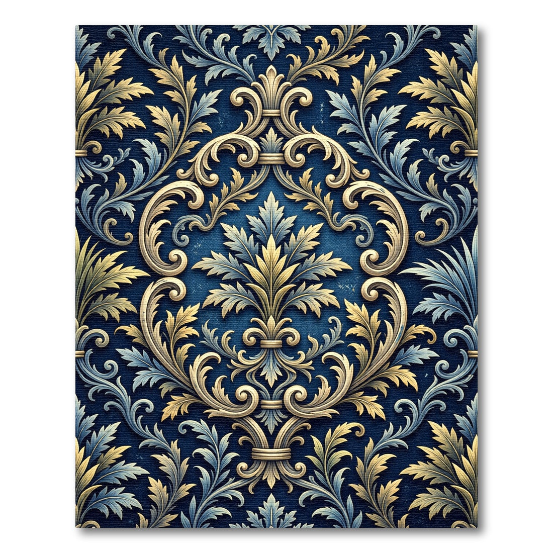 Ornate Golden Blue Floral Arrangement Rug