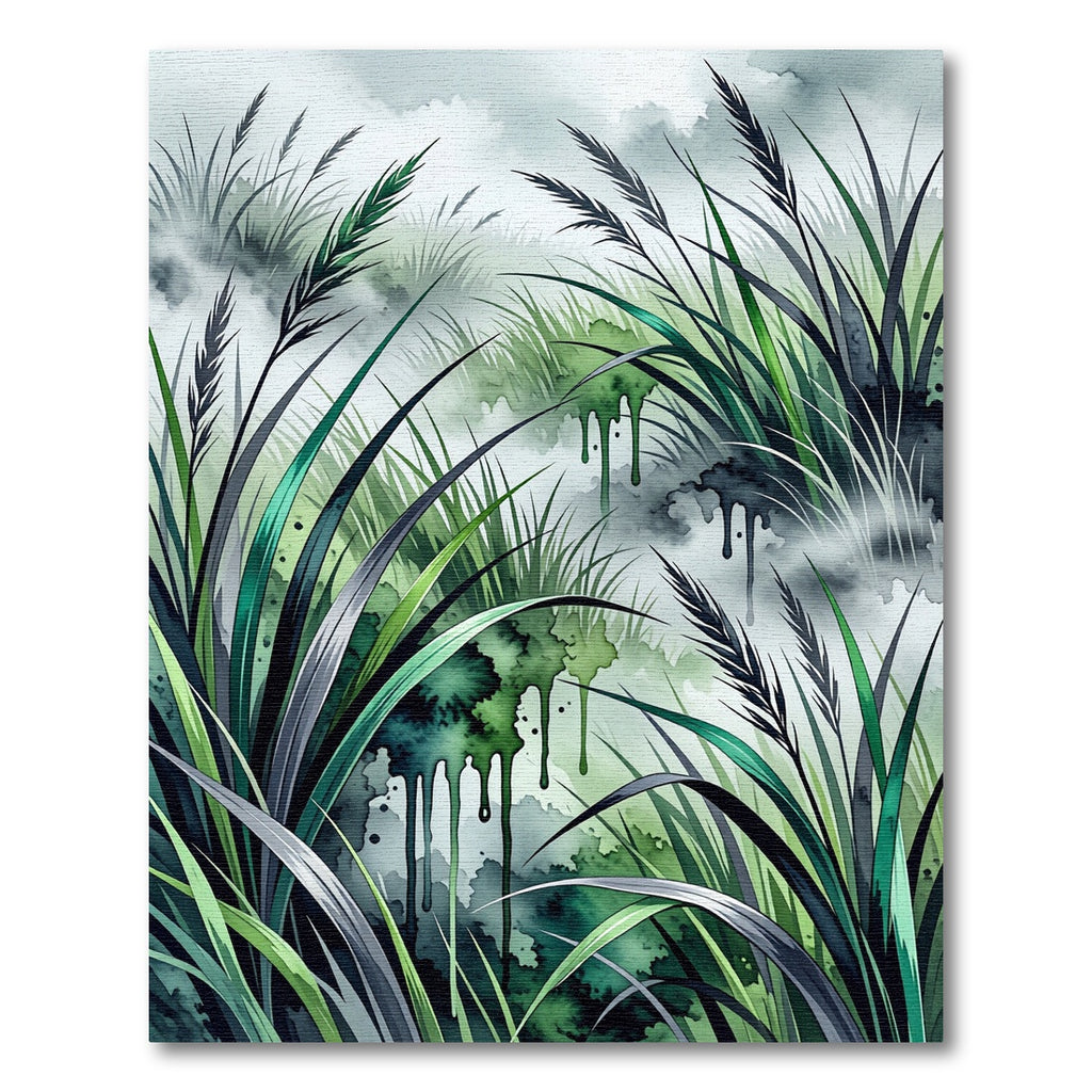 Ethereal Emerald Grass Watercolor Landscape Rug