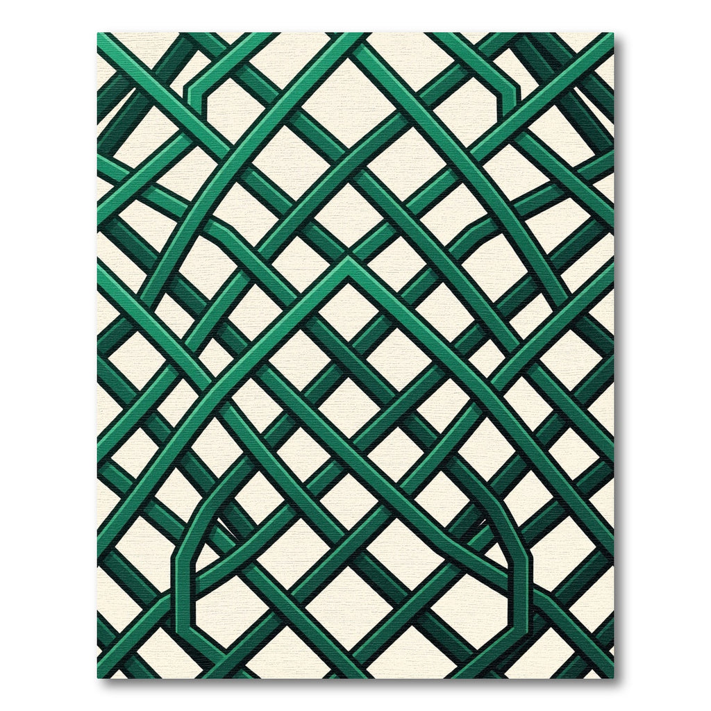 Emerald Interlocking Geometric Lattice Grid Rug