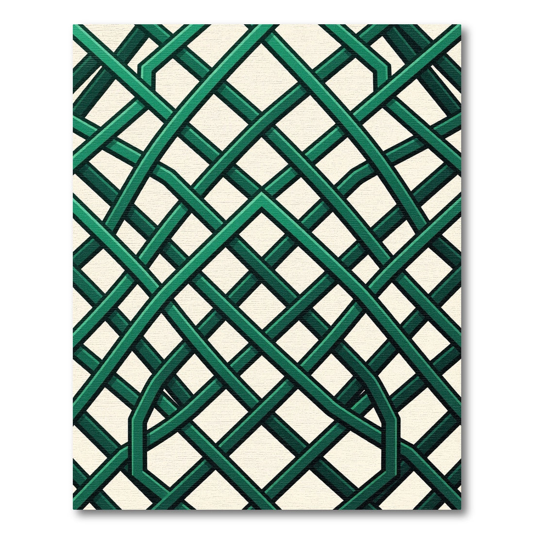 Emerald Interlocking Geometric Lattice Grid Rug