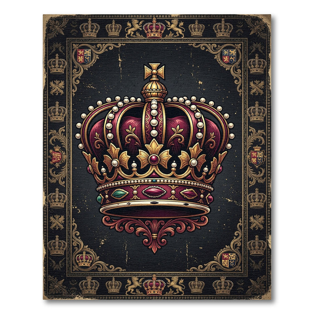 Regal Royal Imperial Maroon Gold Crown Rug