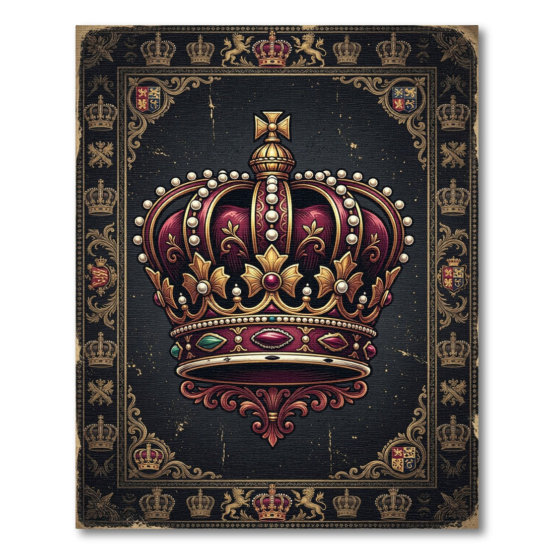 Regal Royal Imperial Maroon Gold Crown Rug