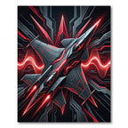 Futuristic Crimson Cyberpunk Fighter Jet Art Rug