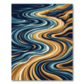 Abstract Blue Gold Swirl Flow Rug