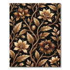 Golden FloralVine Black Background Rug
