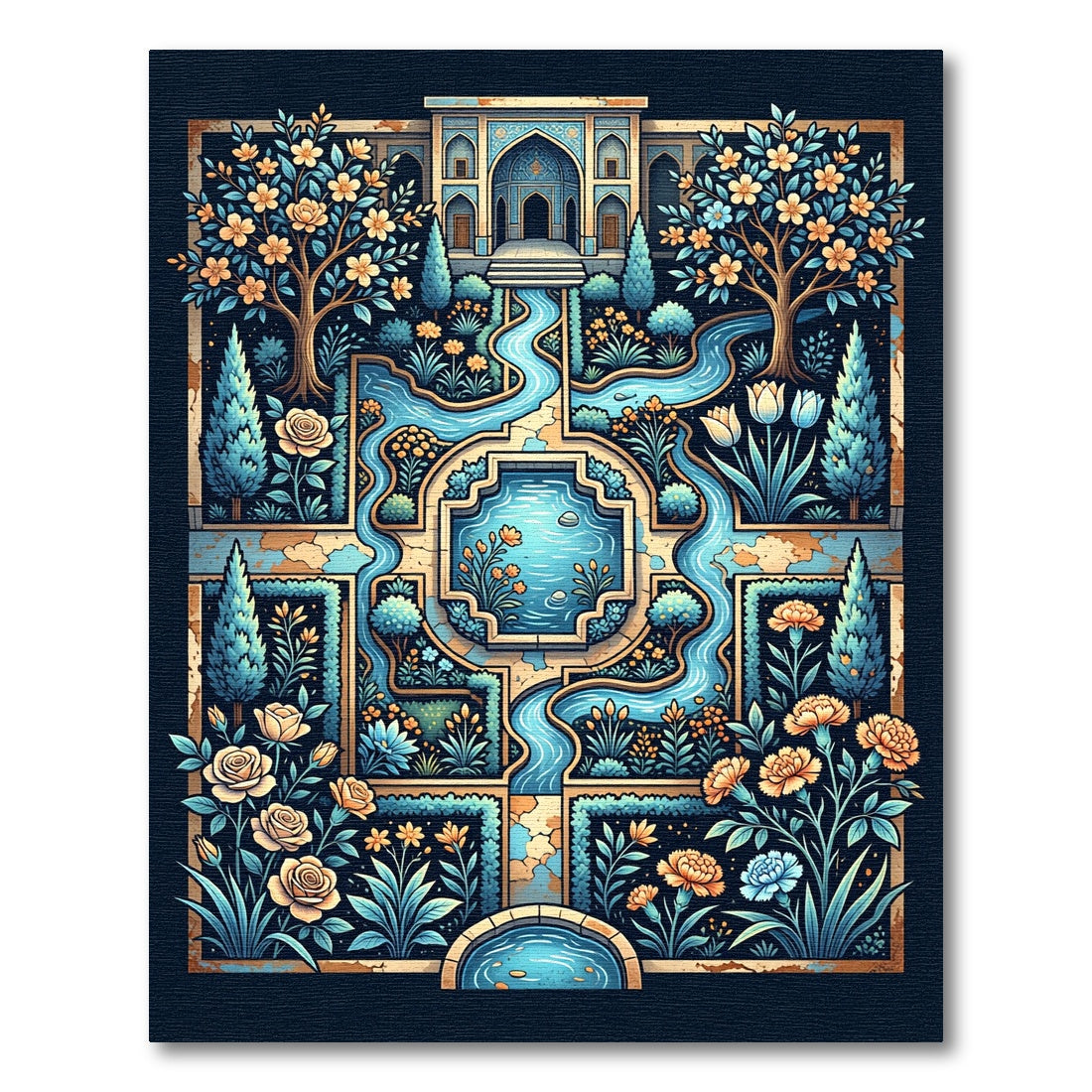 Illuminated Azure Garden Floral Medallion Rug