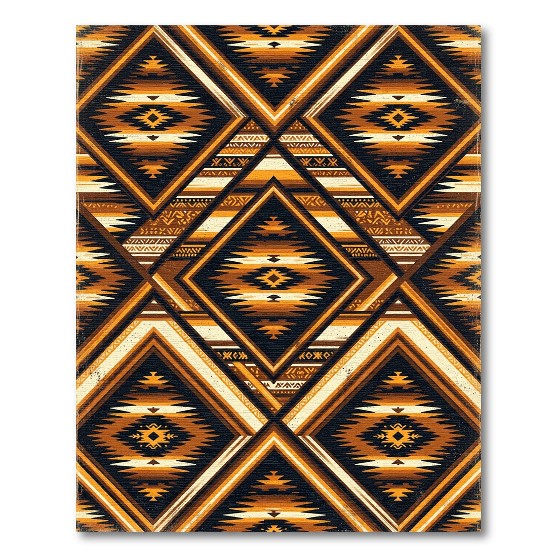 Earthy Amber Geometric Aztec Diamond Rug