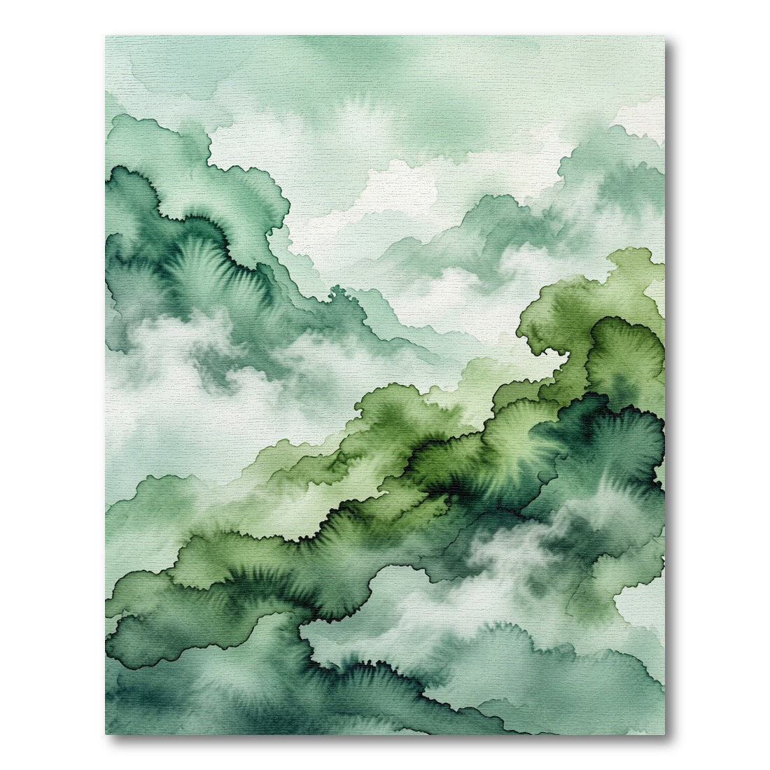 Ethereal Emerald Watercolor Cloudscape Scenery Rug