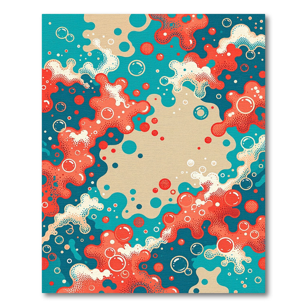 Vibrant Coral Teal Bubbling Abstract Art Rug