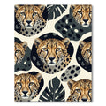 Elegant Cheetah Face Tropical Leaf Accent Rug