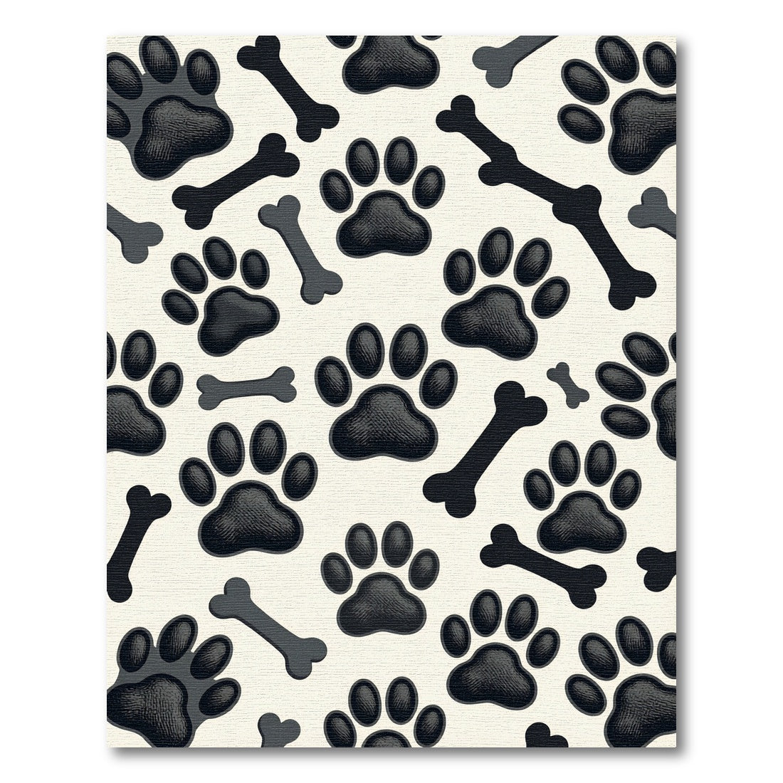 Charcoal Paw Print and Bone Illustration Rug