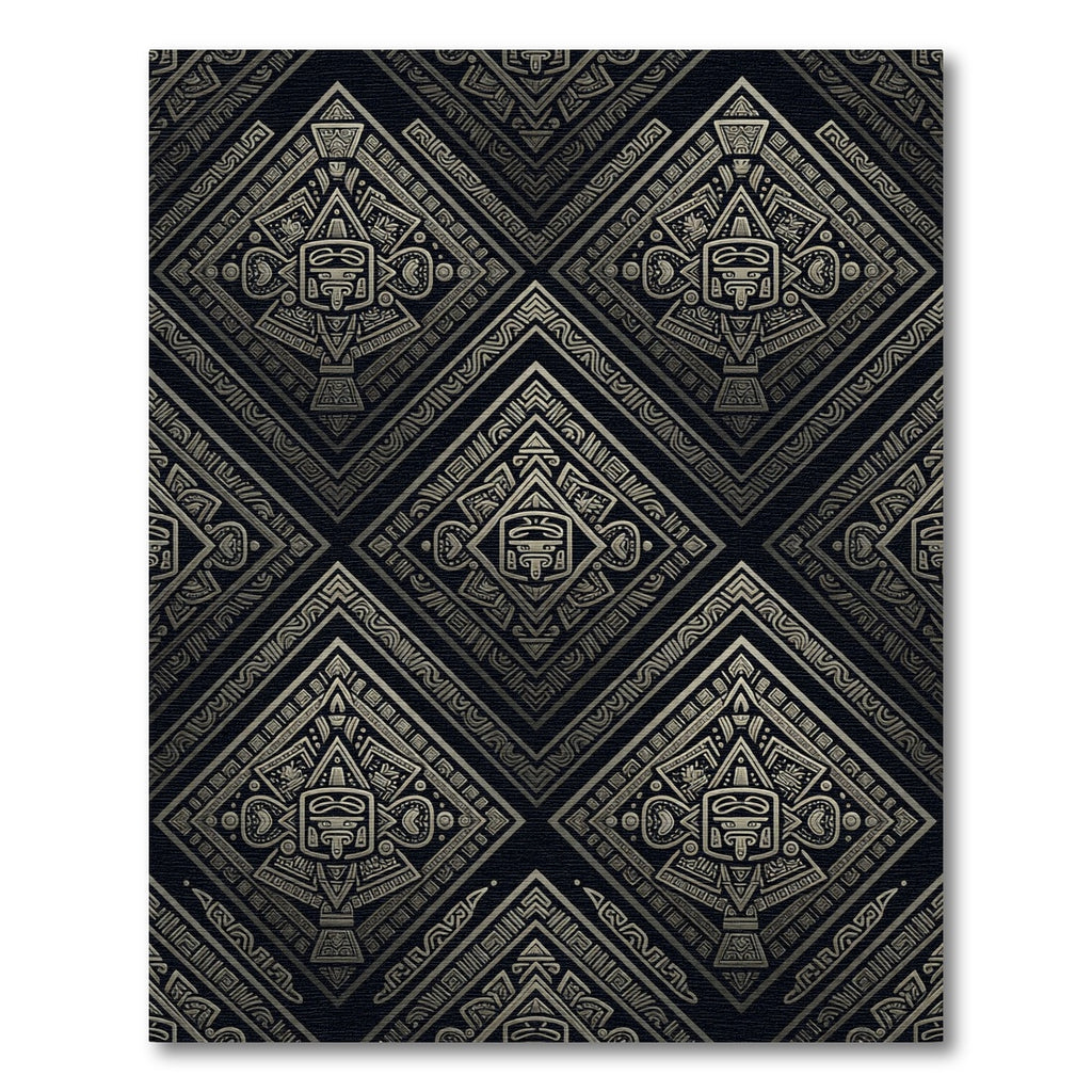Metallic Gold Aztec Diamond Geometric Art Rug