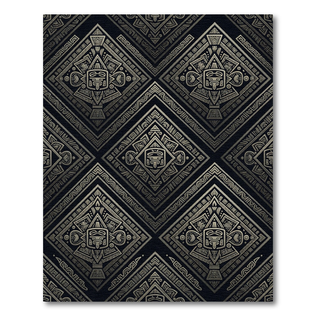 Metallic Gold Aztec Diamond Geometric Art Rug