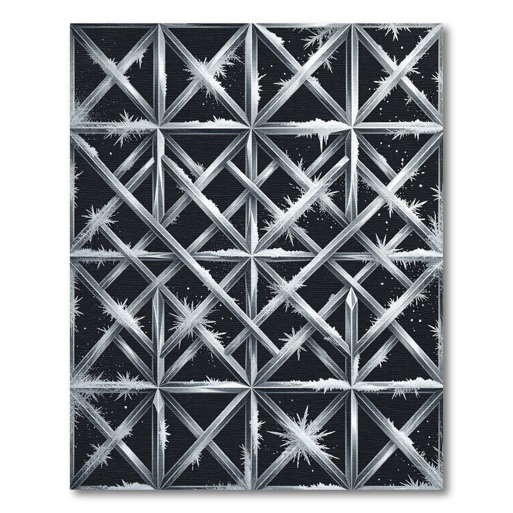 Frosted Geometric Metallic Silver Lattice Rug