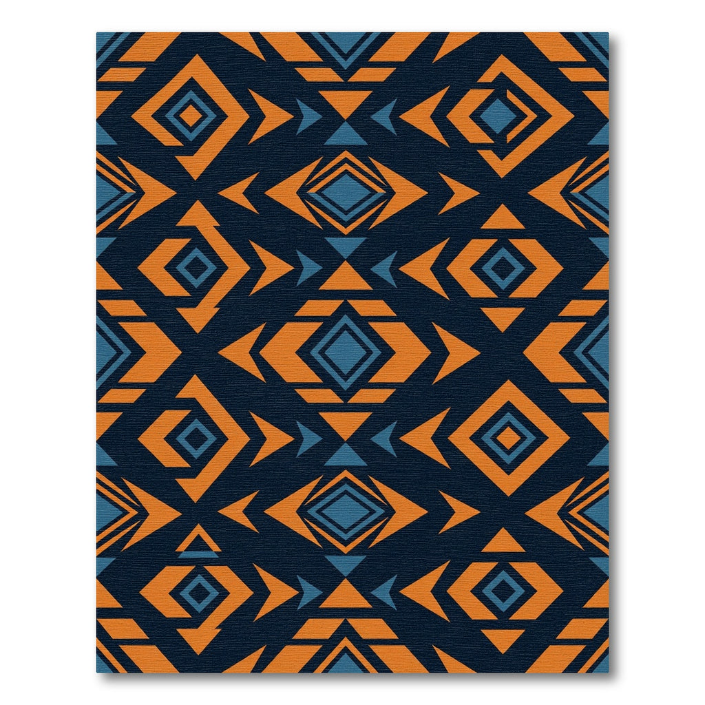 Bold Navy and Orange Geometric Diamond Rug