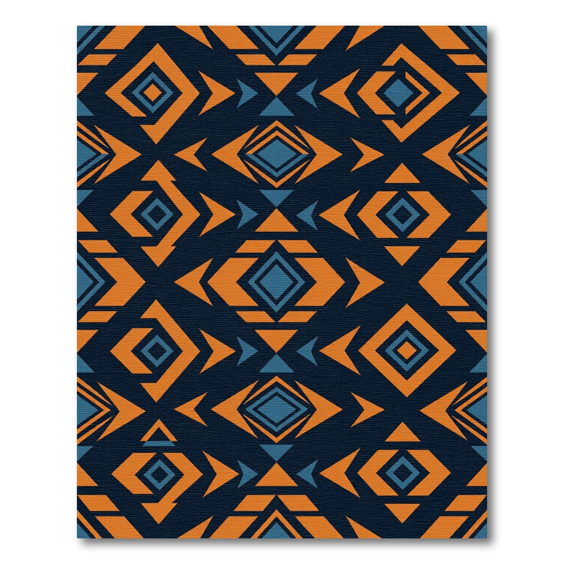 Bold Navy and Orange Geometric Diamond Rug