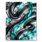 Abstract Teal and Black Swirl Art Rug