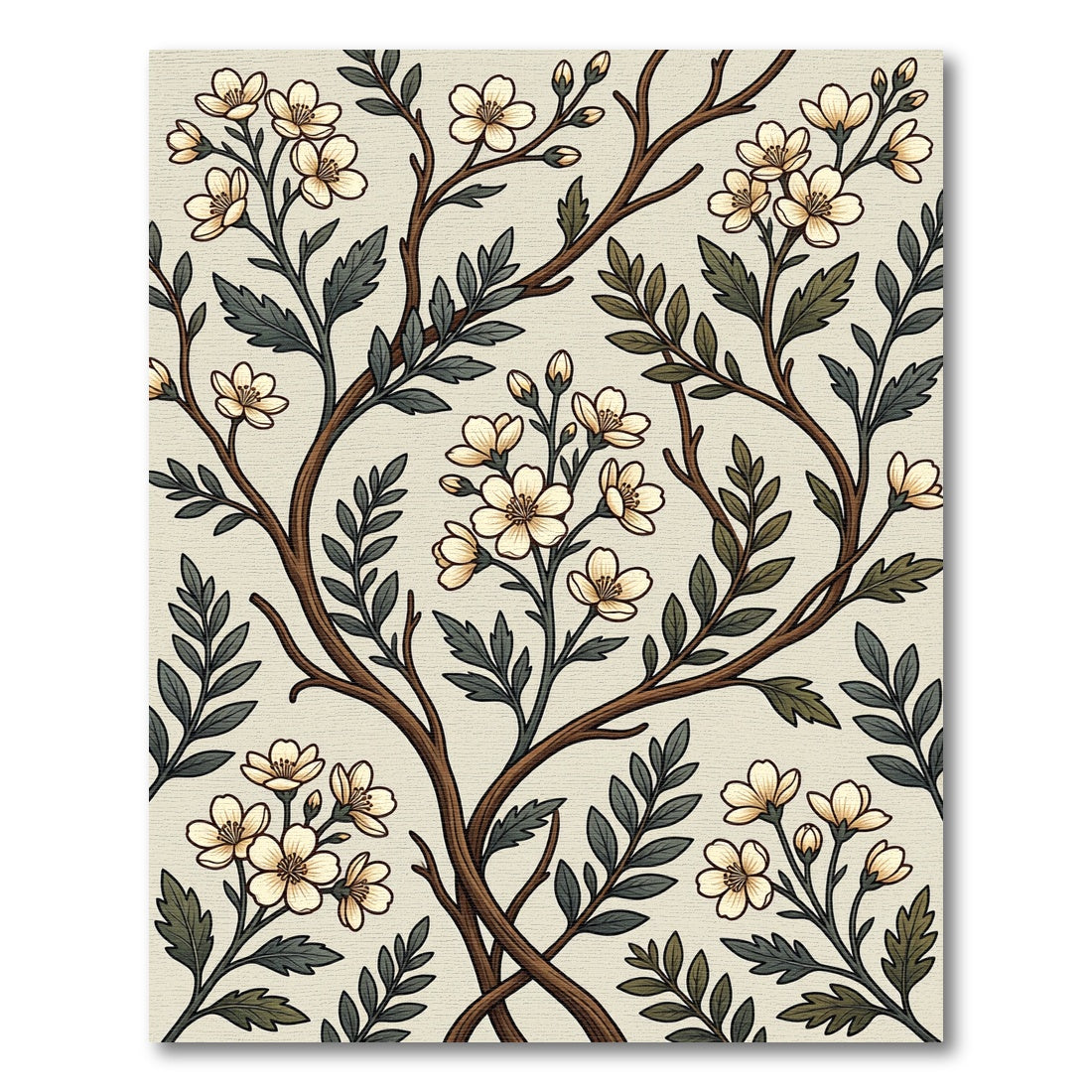 Vintage Cream Floral Branch Botanical Rug